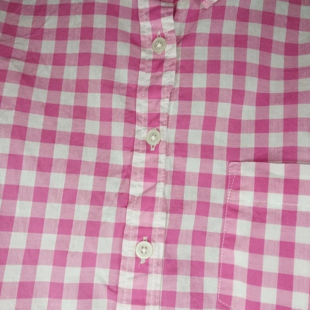 J.Crew Factory Pink And White Gingham Button Down Lightweight Cotton Shirt